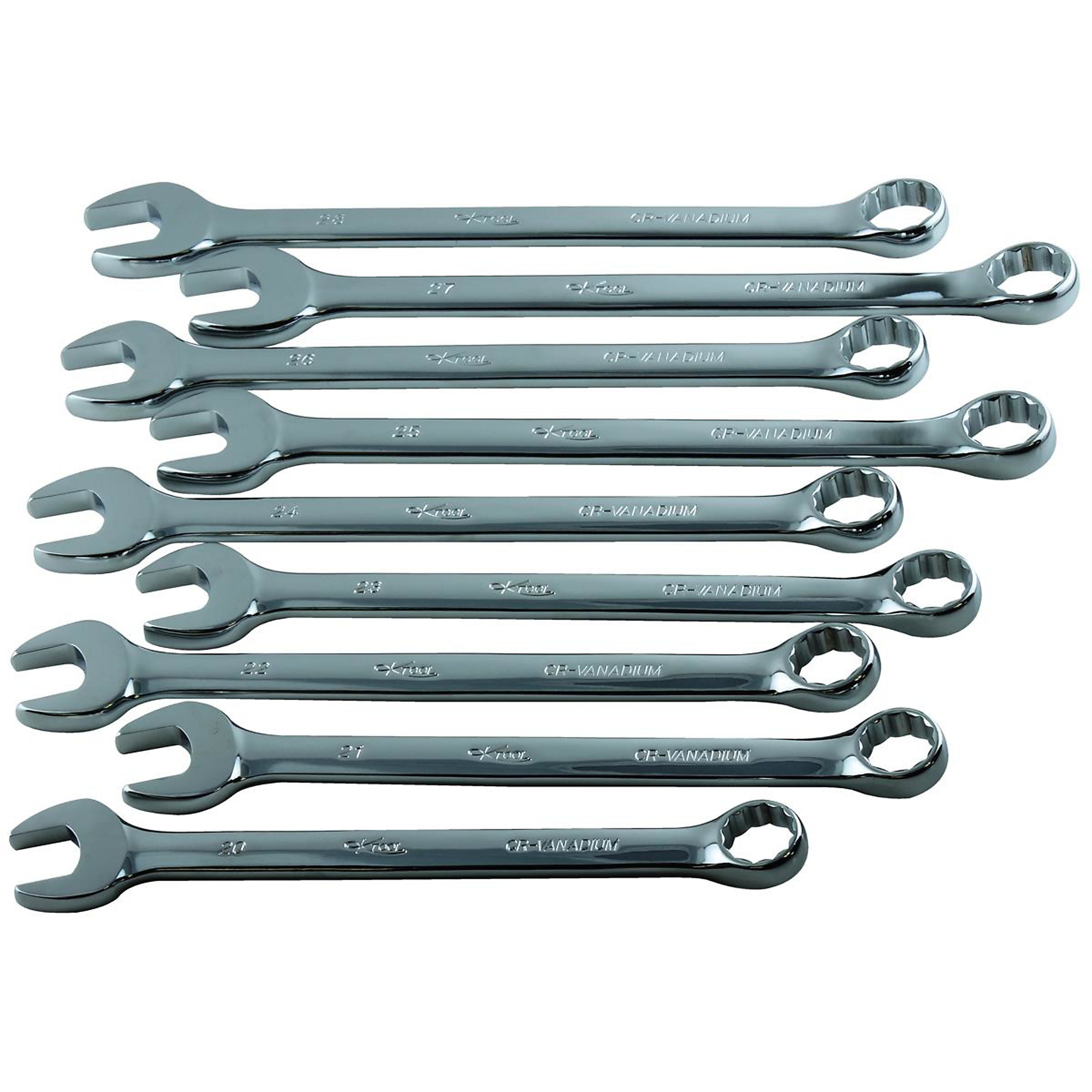 K Tool International Wrench Set — 9-Piece Combination, Metric, High Polish, Chrome Vanadium Steel, Model# KTI41801